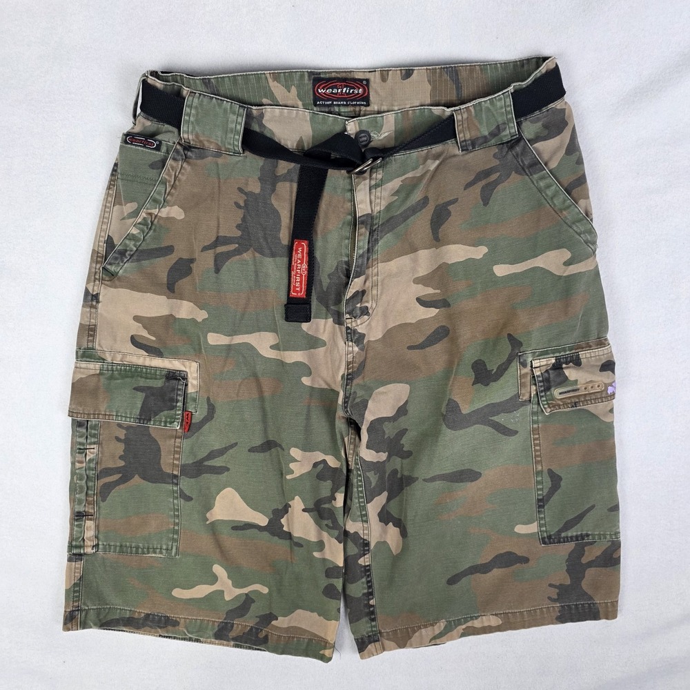 Vintage Y2k Wearfirst Cargo Shorts Mens 38 Camo Skater Grunge Military Baggy